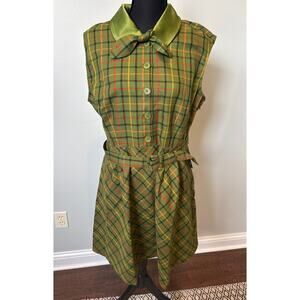 ModCloth X Collectif Spectacular Stargazer Velvet Plaid Dress Green Size 16 NWT